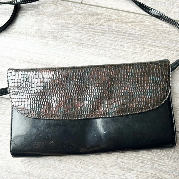 Vintage Naturalizer Mastercraft Patent Leather Croc Leather Clutch Shoulder Bag - Picture 3 of 13